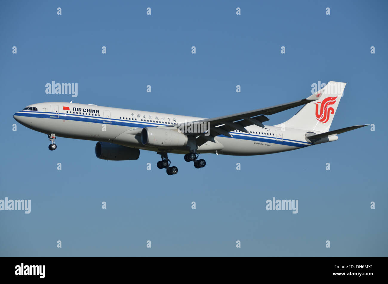 A brand new Air China A330 ready for the customer delivery during flight tests in Toulouse, France. Stock Photo