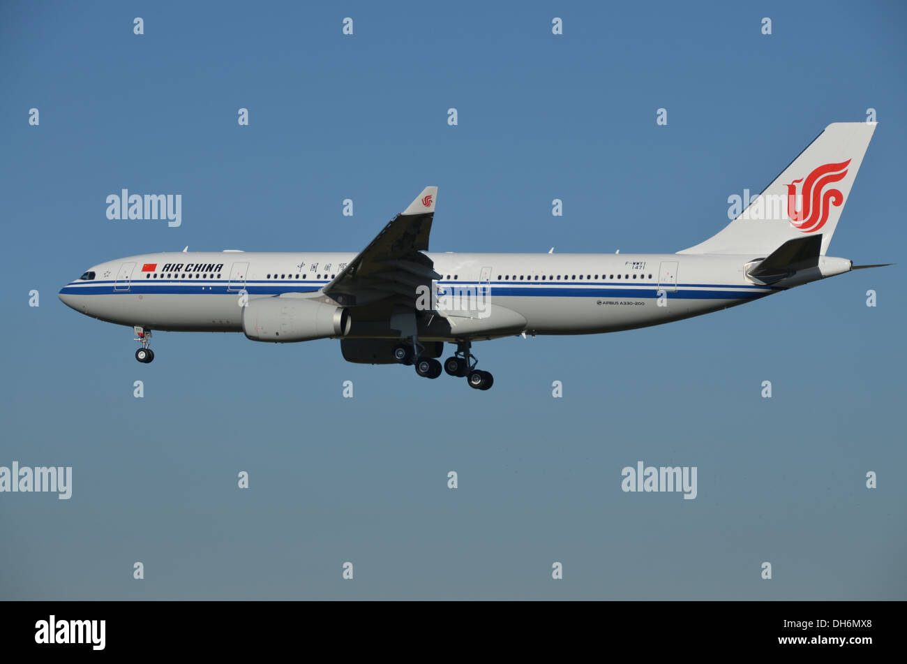 A brand new Air China A330 ready for the customer delivery during flight tests in Toulouse, France. Stock Photo