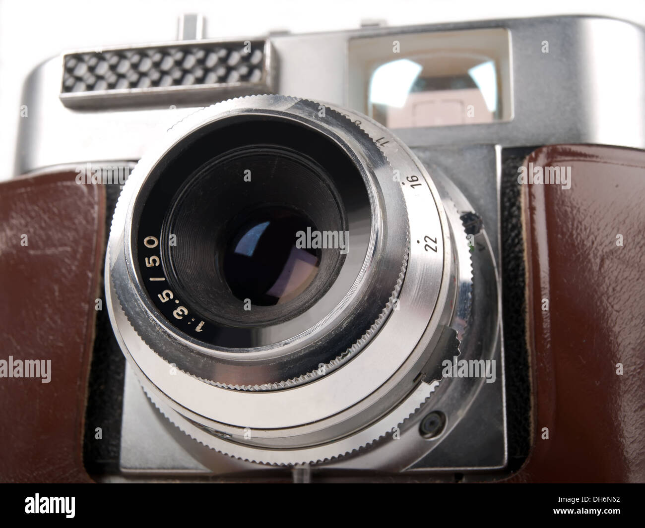 vintage camera with leather box isolated on white background Stock ...