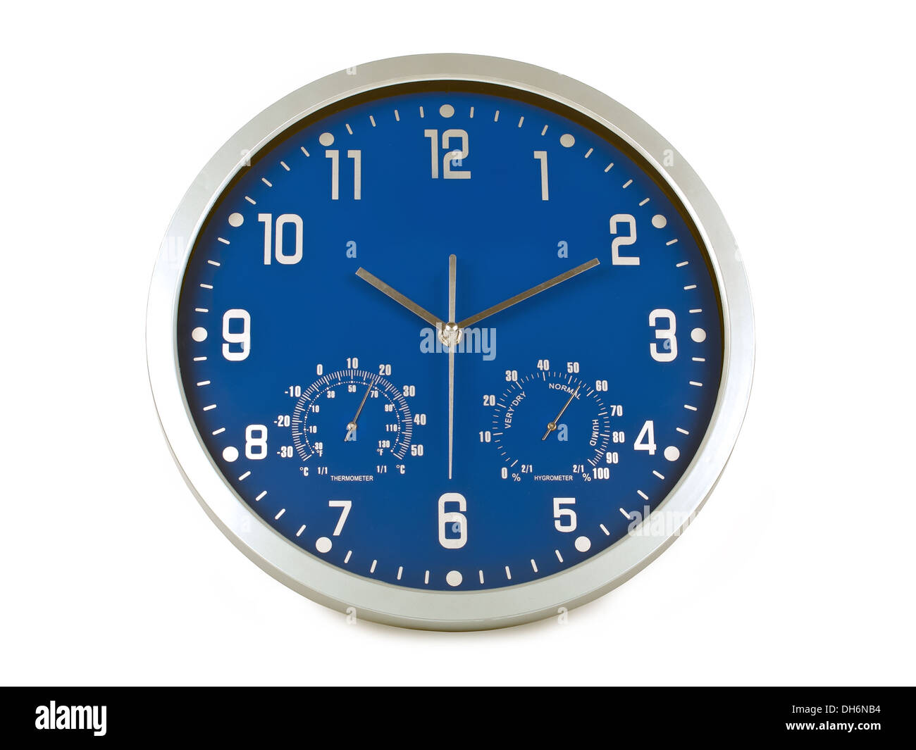 blue wall clock isolated on white background Stock Photo