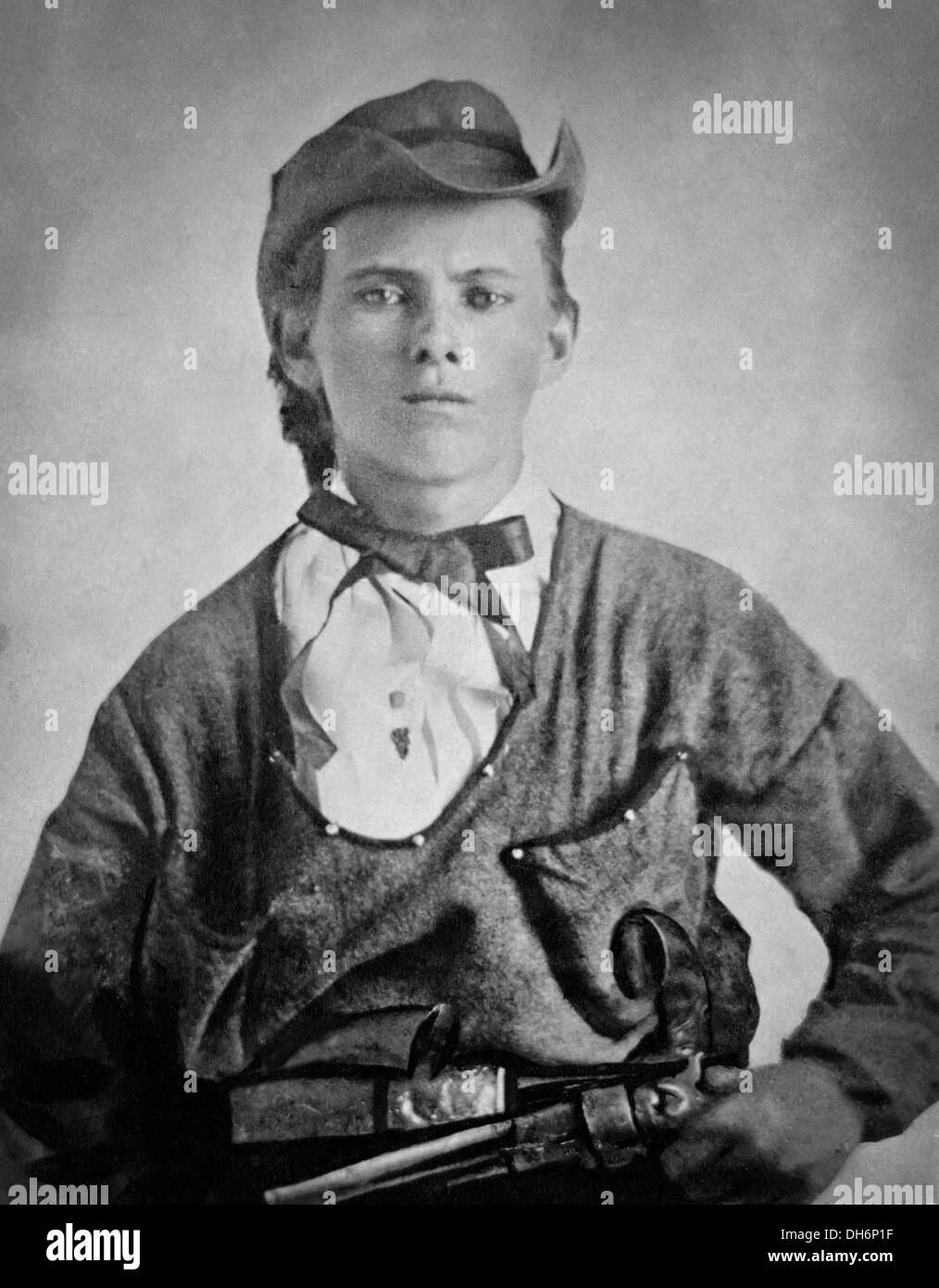 Jesse James, Jesse Woodson James (1847-1882) aged 17 in the uniform of the Quantrill's Raiders during the American Civil War. Stock Photo