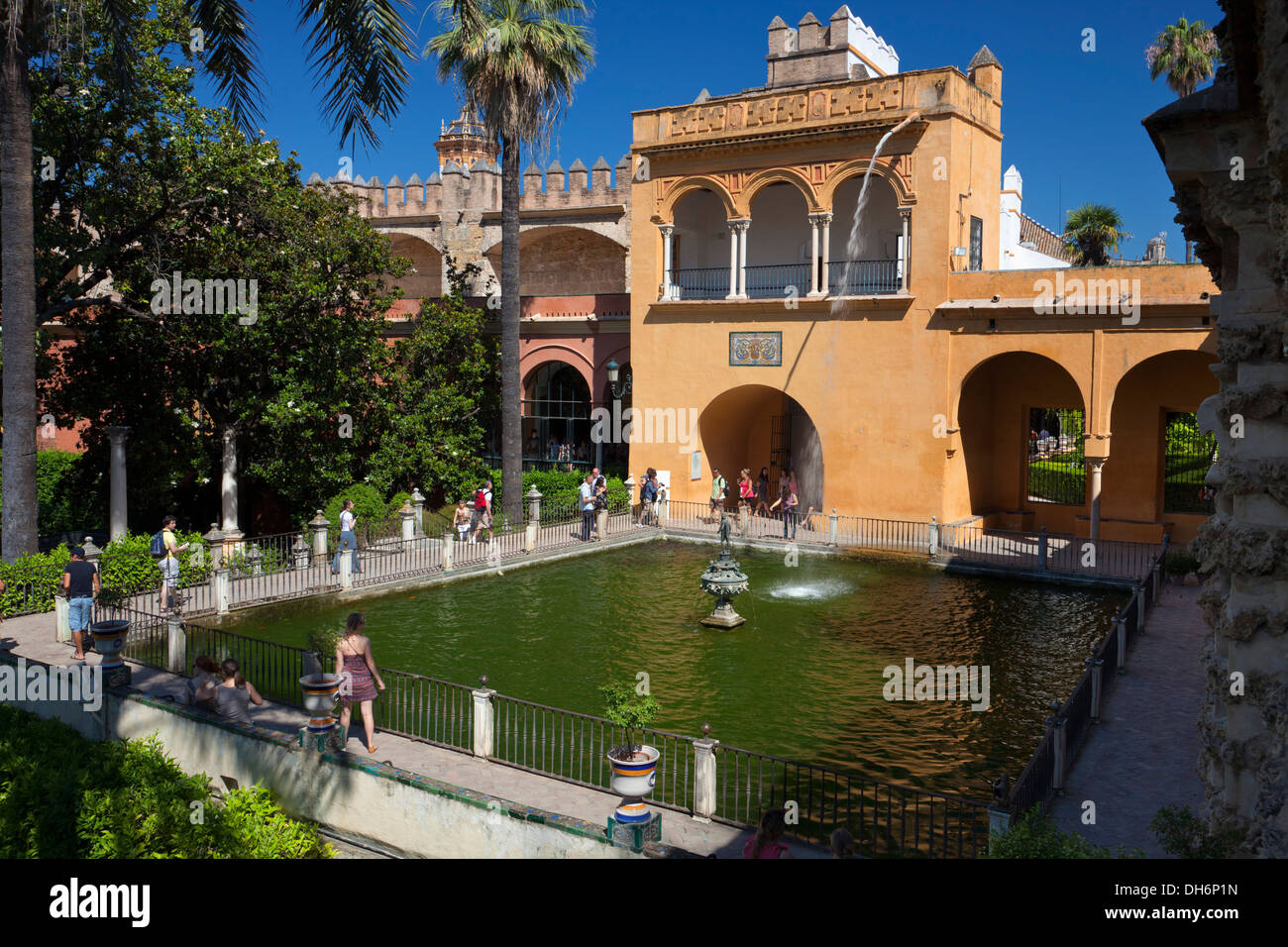 Mercury Pond in inner yard of Real Alkazar of Seville, Spain Stock Photo