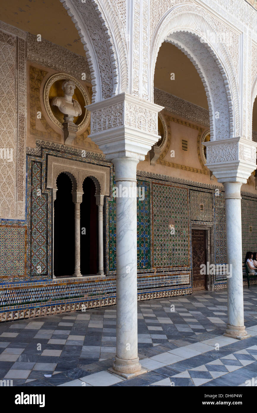 Archs and columns of inner yard of Casa de Pilatos in Seville, Spain Stock Photo