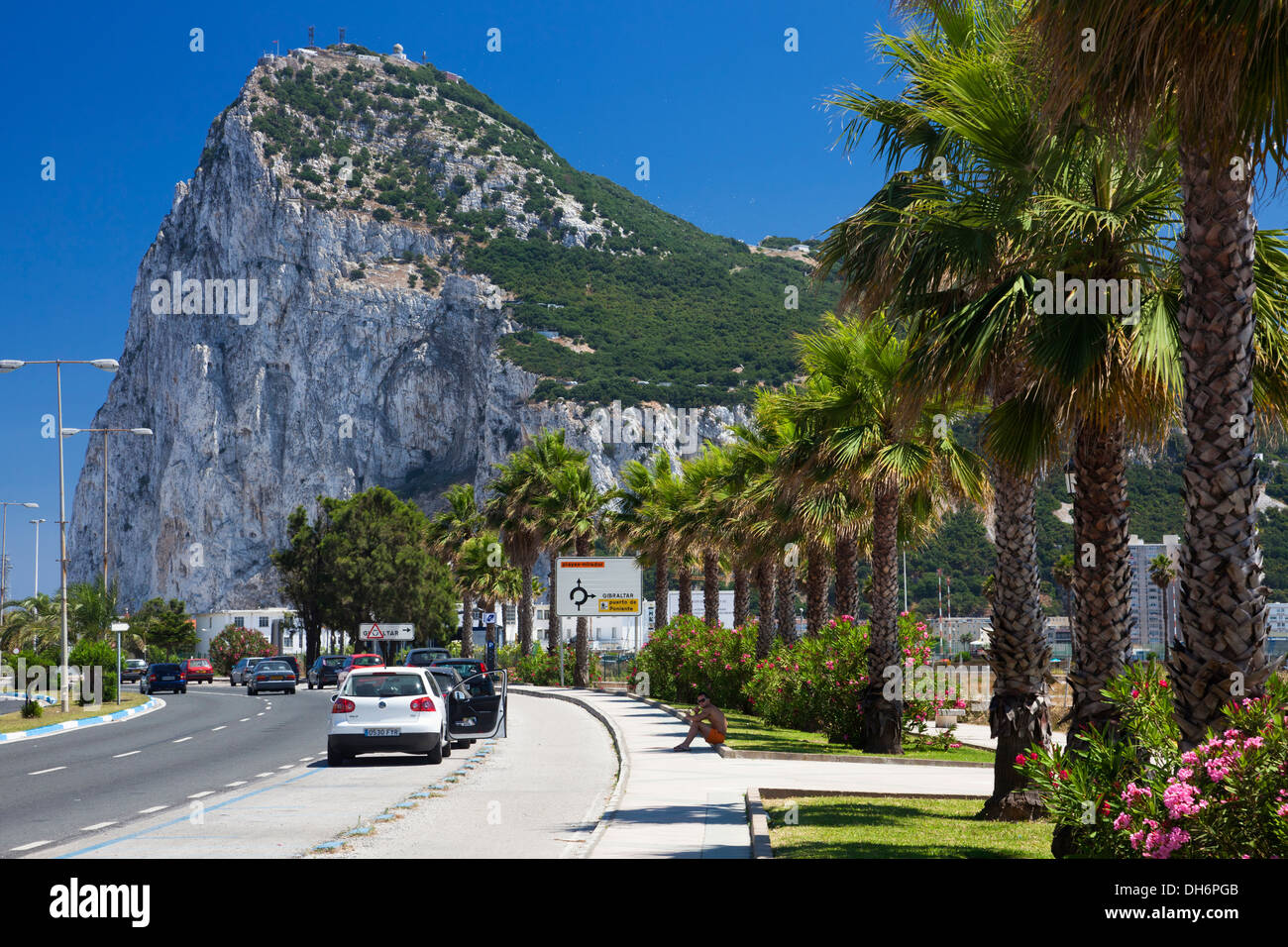 The road to Rock of Gibraltar view from Spanish side Stock Photo