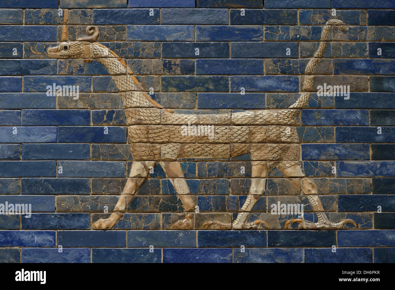 Berlin. Germany. Pergamon Museum, image of a dragon on the Ishtar Gate. Stock Photo