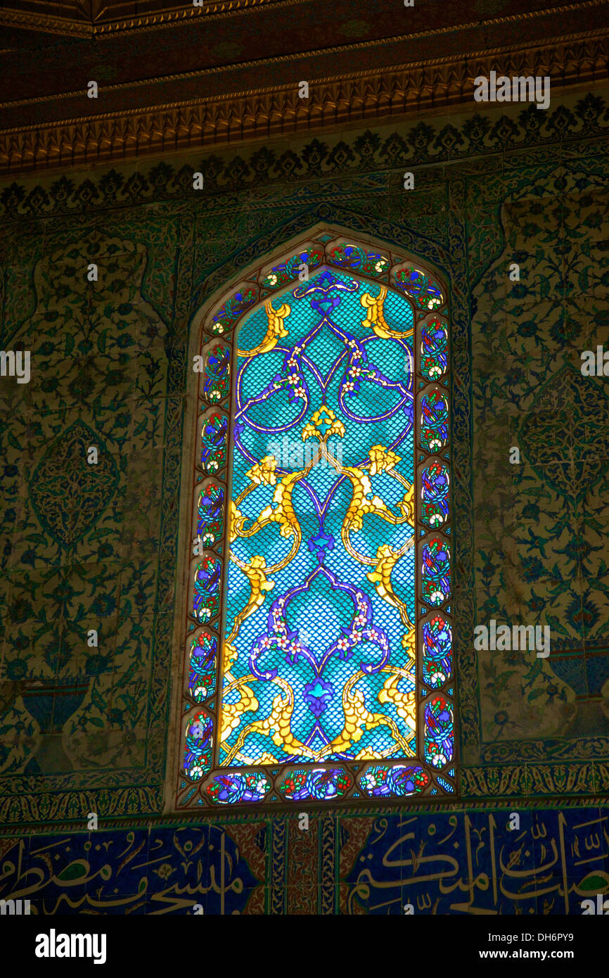 Stained Glass Window in Apartment of Crown Prince, Topkapi Harem, Topkapi Palace, Istanbul, Turkey Stock Photo