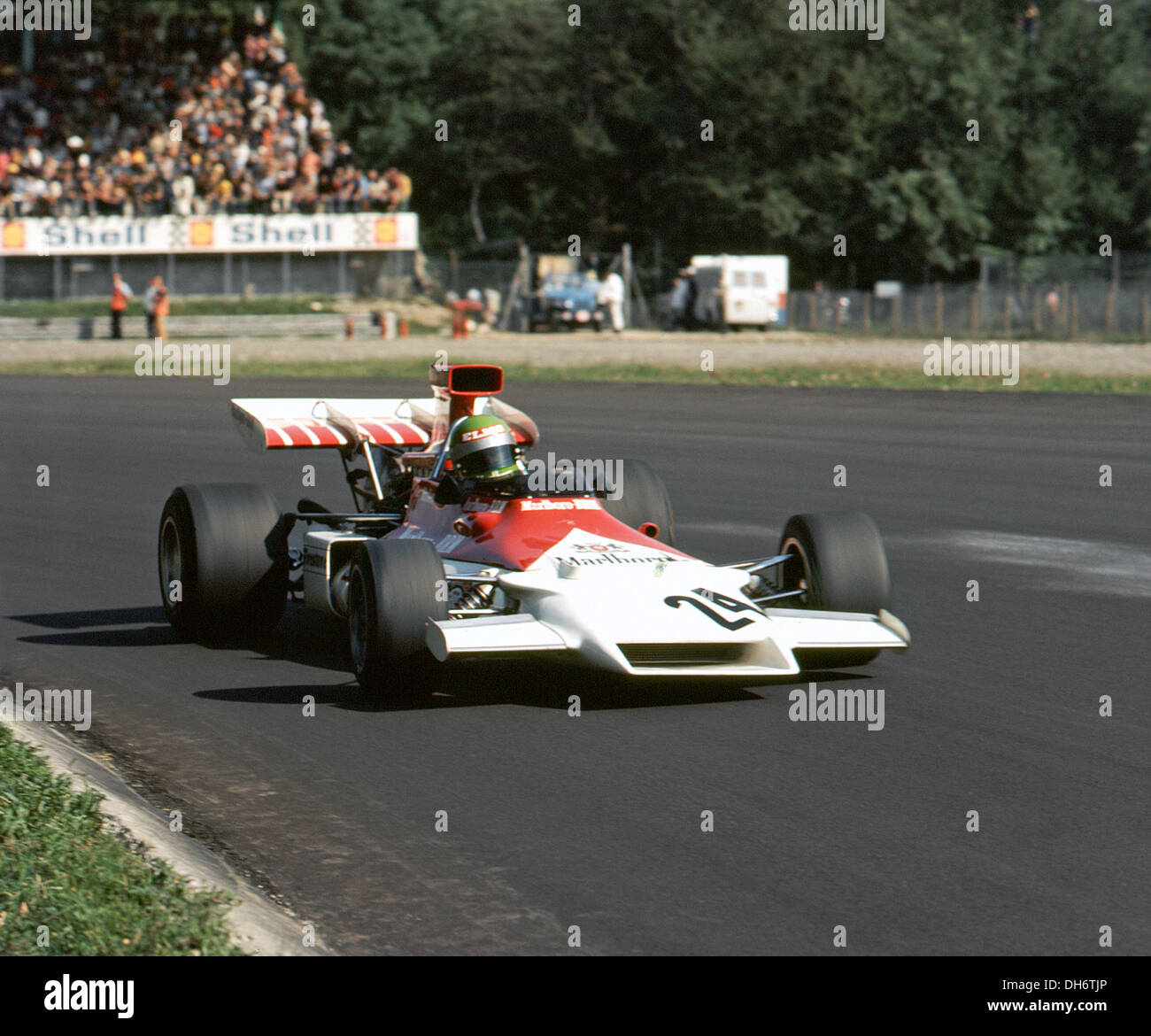 Swedish BRM P160 driver Reine Wisell enters Parabolica corner at the Italian GP, Monza, Italy  10 Sept 1972. Stock Photo