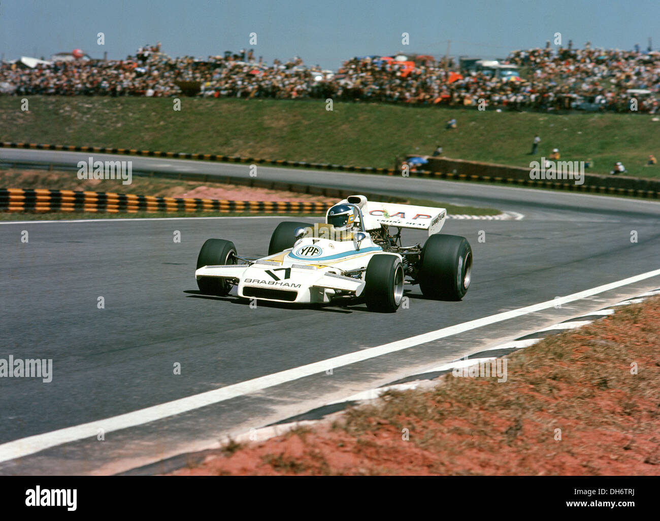 Carlos Reutemann in a  Brabham in the Brazilian GP, Sao Paulo, Brazil 1973. Stock Photo