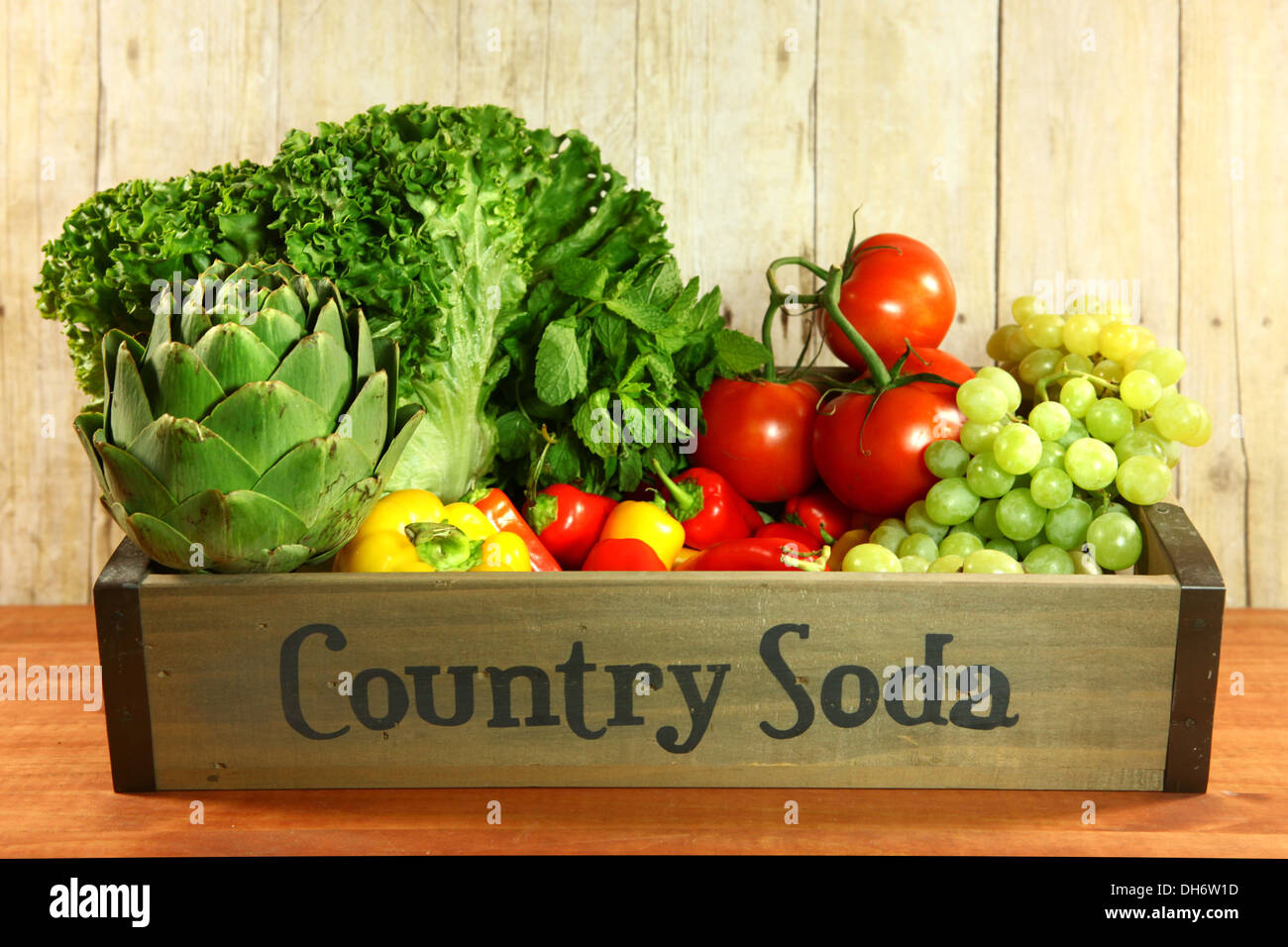 Bunch of Grocery Produce Items on a Wooden Plank Stock Photo Alamy