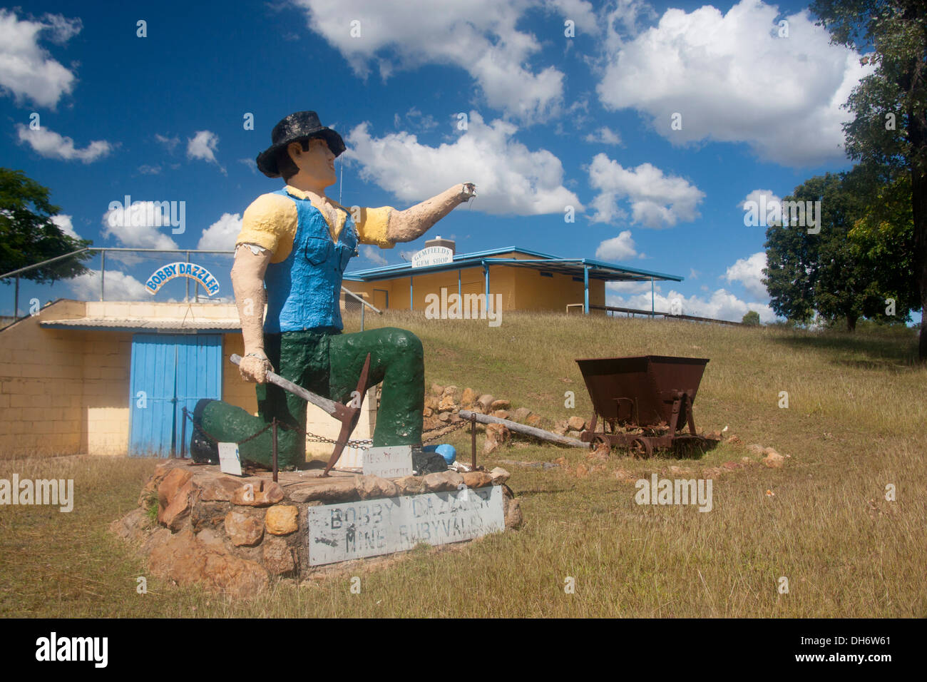 Rubyvale Gemfields Bobby Dazzler mine statue outside sapphire / gem mine Rubyvale ...