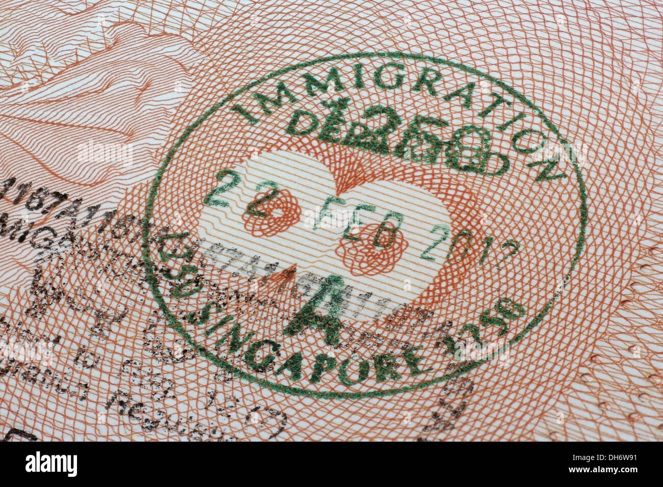 Singapore immigration stamp in passport Stock Photo Alamy