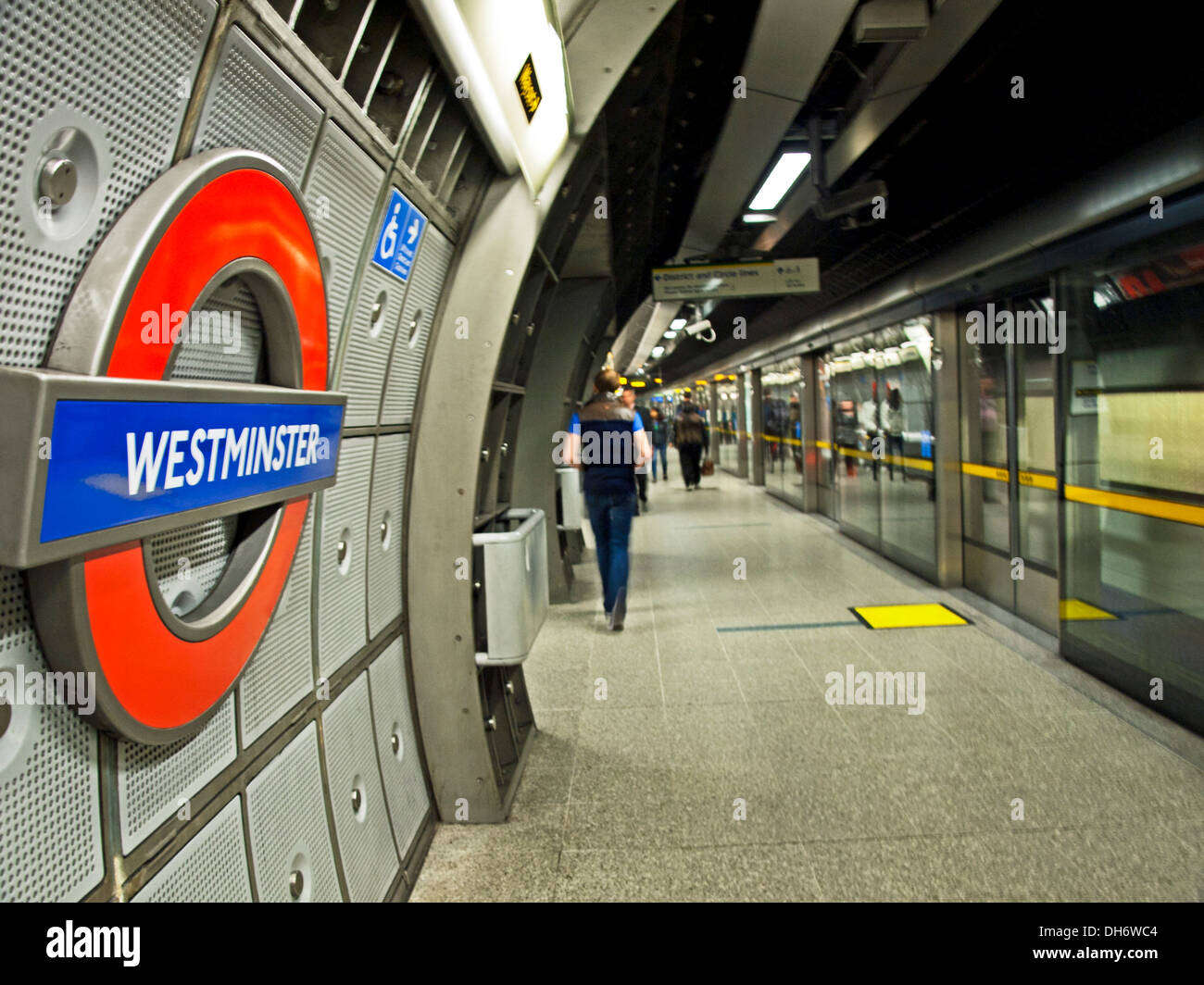 Jubilee Line platform at Westminster Underground Station, City of Westminster, London, England, United Kingdom Stock Photo
