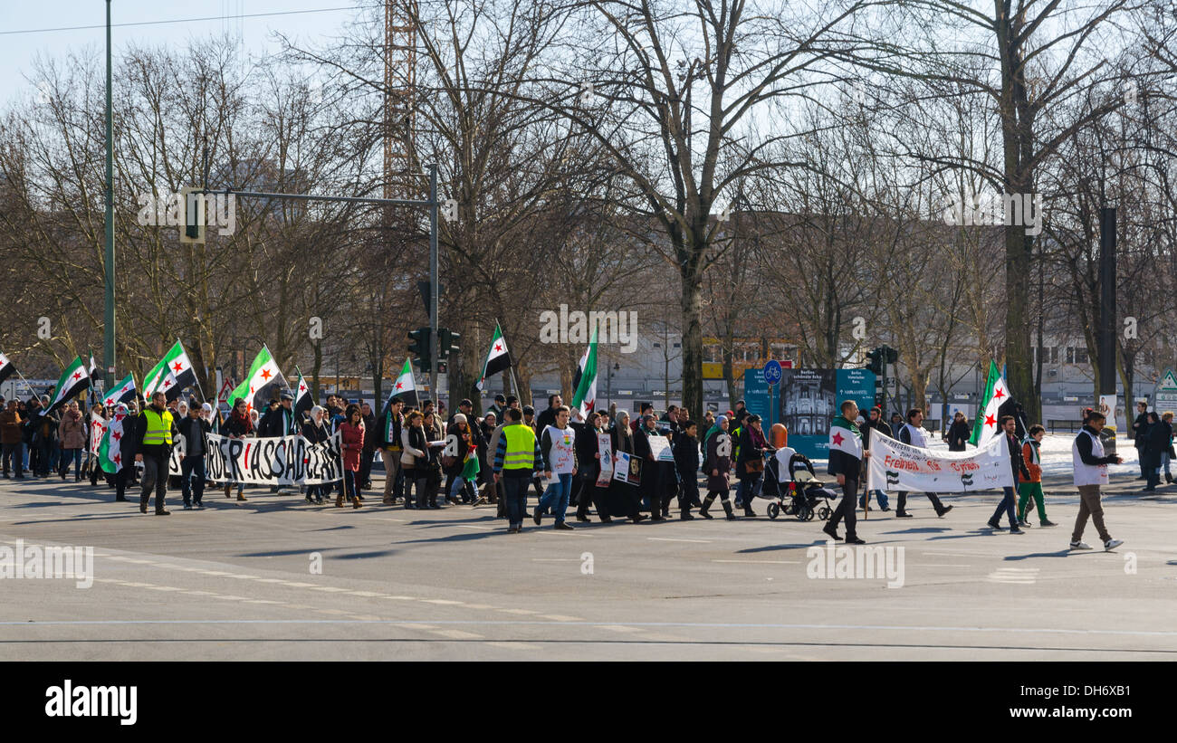 BERLIN - MARCH 16: Anti-Assad opposition demonstration against ruling regime of Bashar al-Assad on March 16, 2013 in Berlin. Stock Photo