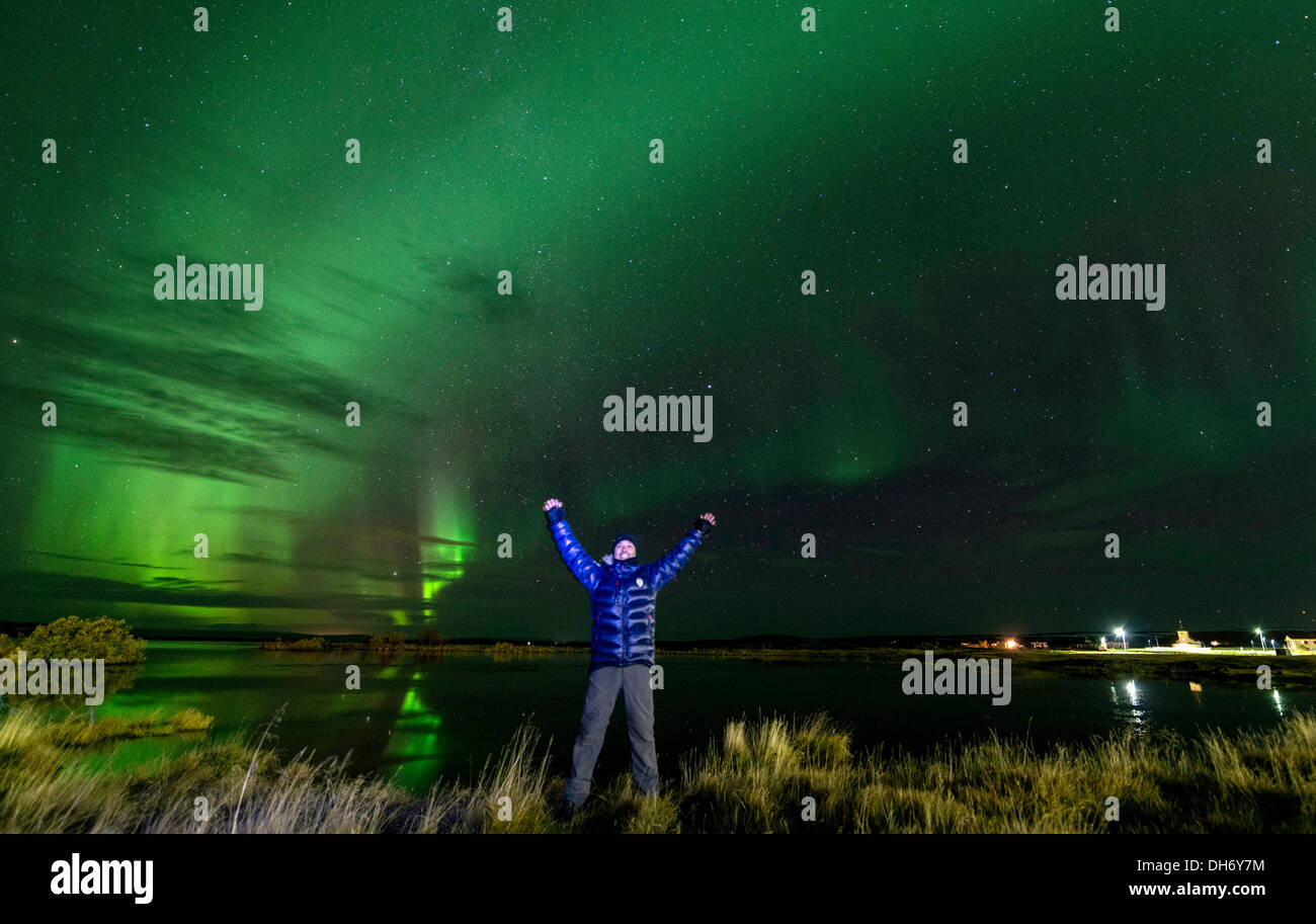 Northern lights (Aurora Borealis) Akureyri North Iceland Europe Stock Photo