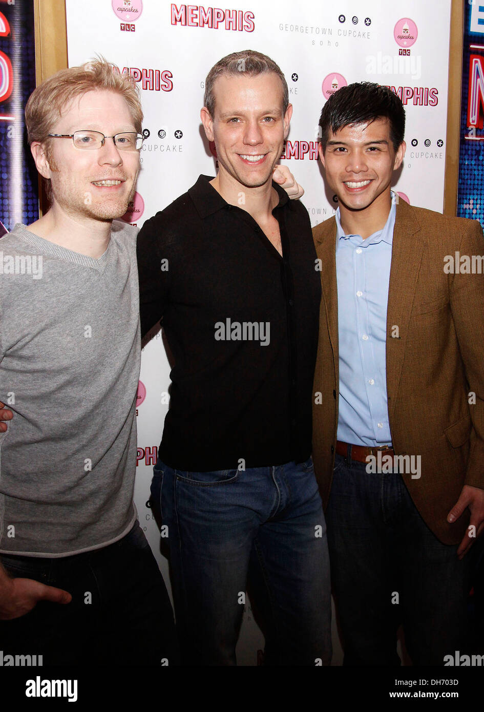 Anthony Rapp, Adam Pascal and Telly Leung After party celebrating the 1000th performance of the Broadway musical 'Memphis', Stock Photo