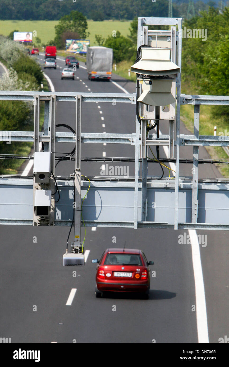 Toll gate on a highway. The camera system Microwave technology for  monitoring the movement of trucks Czech Republic Stock Photo - Alamy