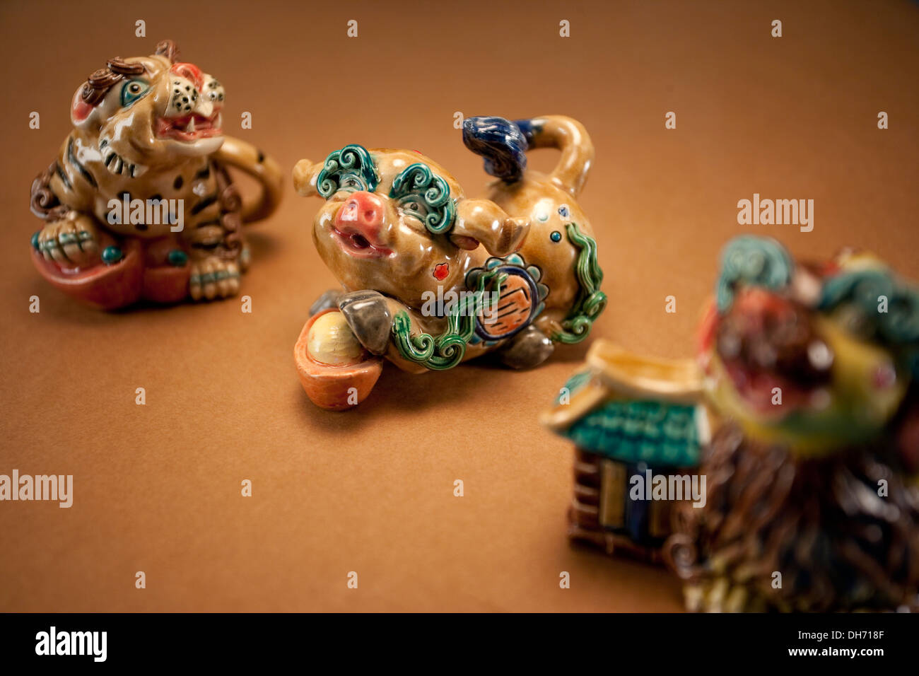 Traditional sculpture of Chinese zodiac sign, Ox and Pig Stock Photo