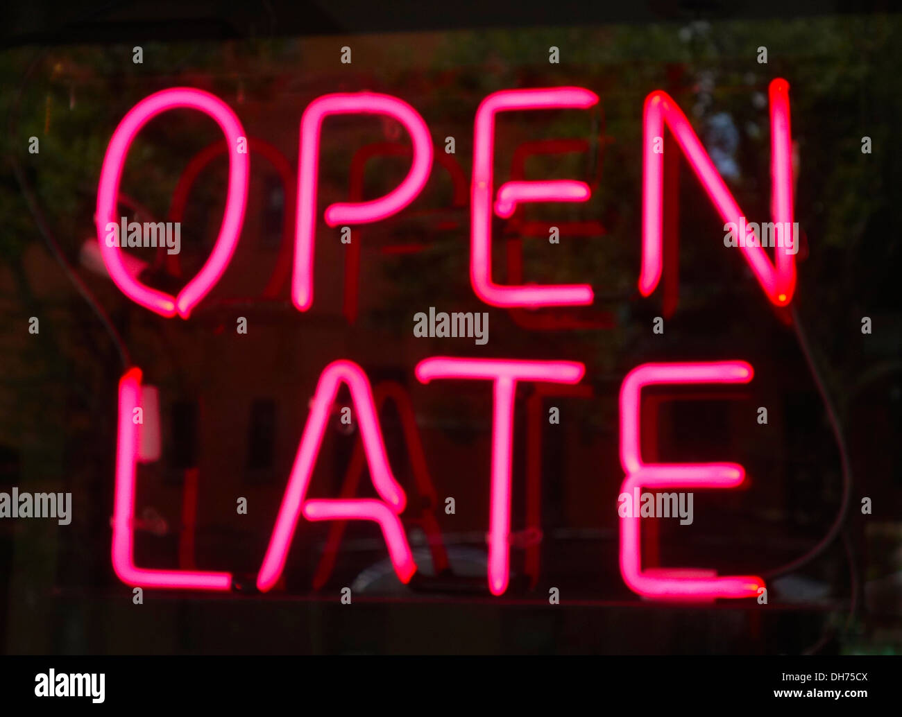neon open late sign Stock Photo Alamy