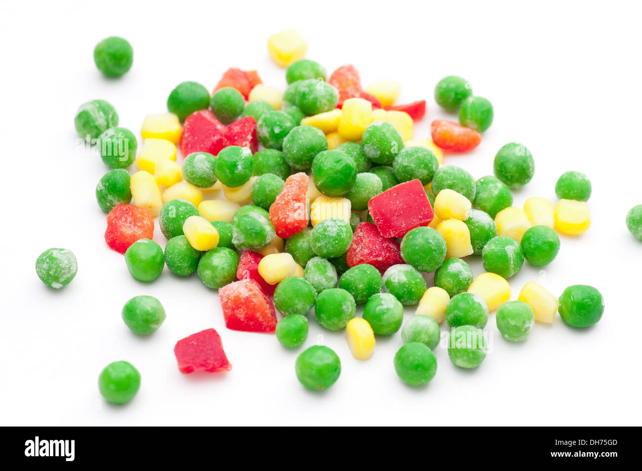 Frozen green peas, sweet corn and red bell pepper Stock Photo Alamy