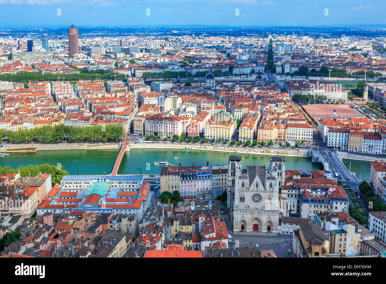 Famous view of Lyon from the Notre Dame de Fourviere Basilica Stock ...