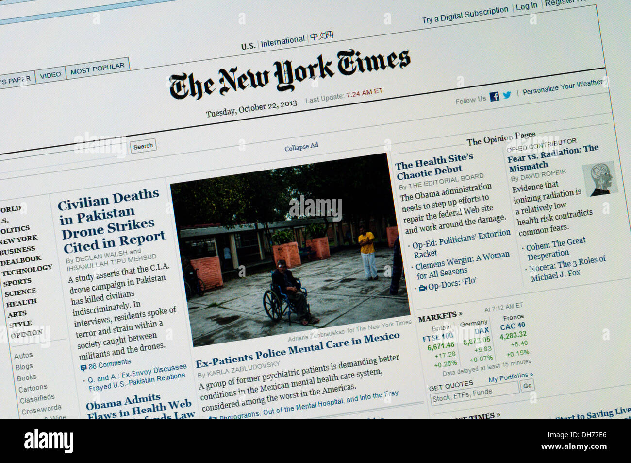 Web site of The New York Times newspaper. Stock Photo