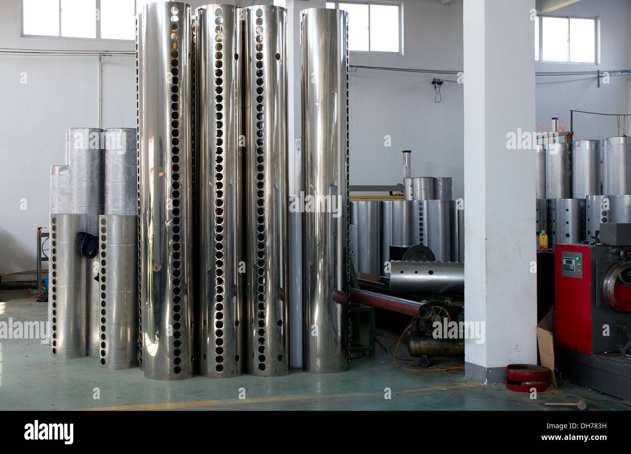 Tanks of vacuum tube solar water heaters Stock Photo