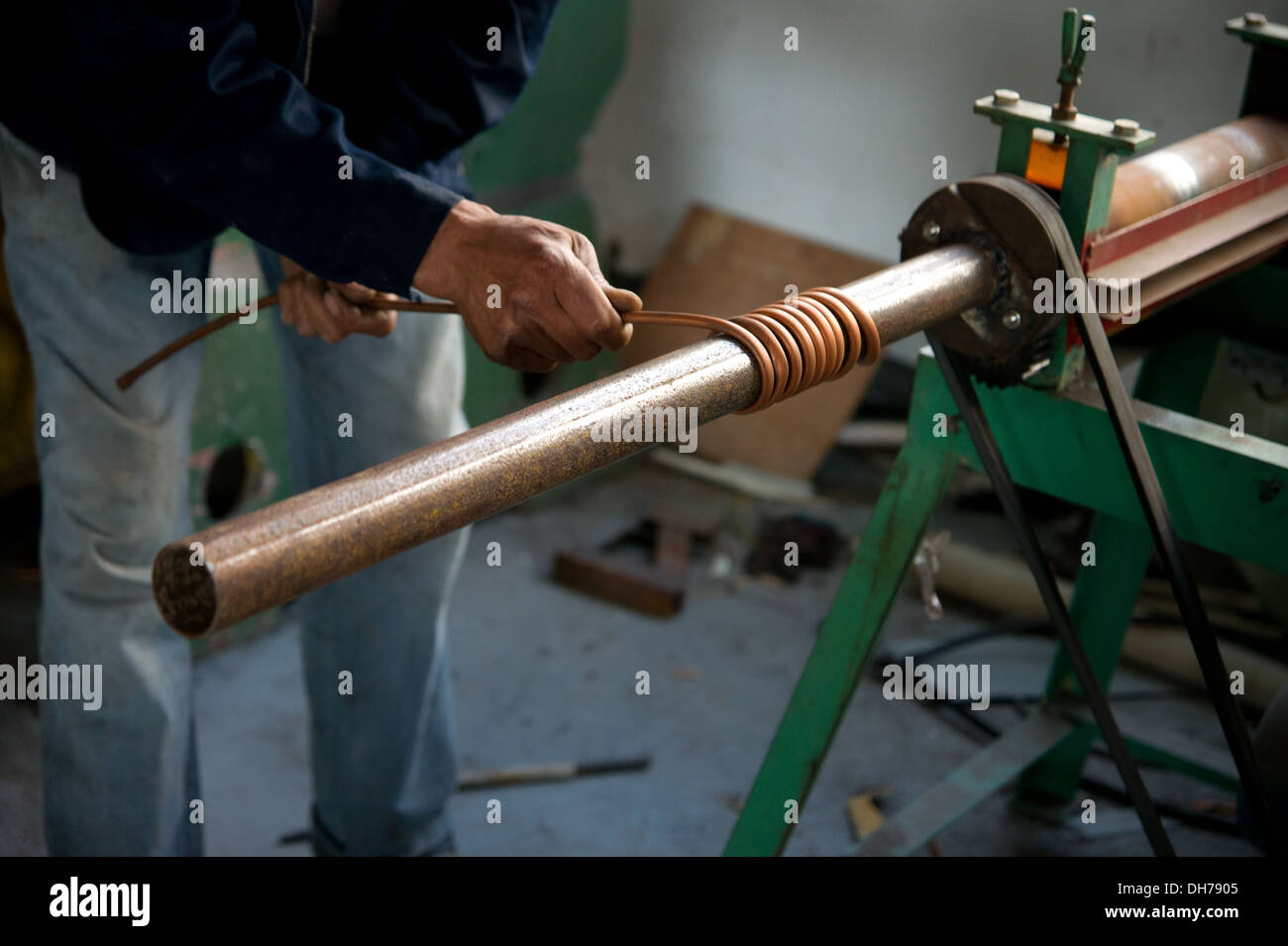 Copper heat exchanger making process Stock Photo