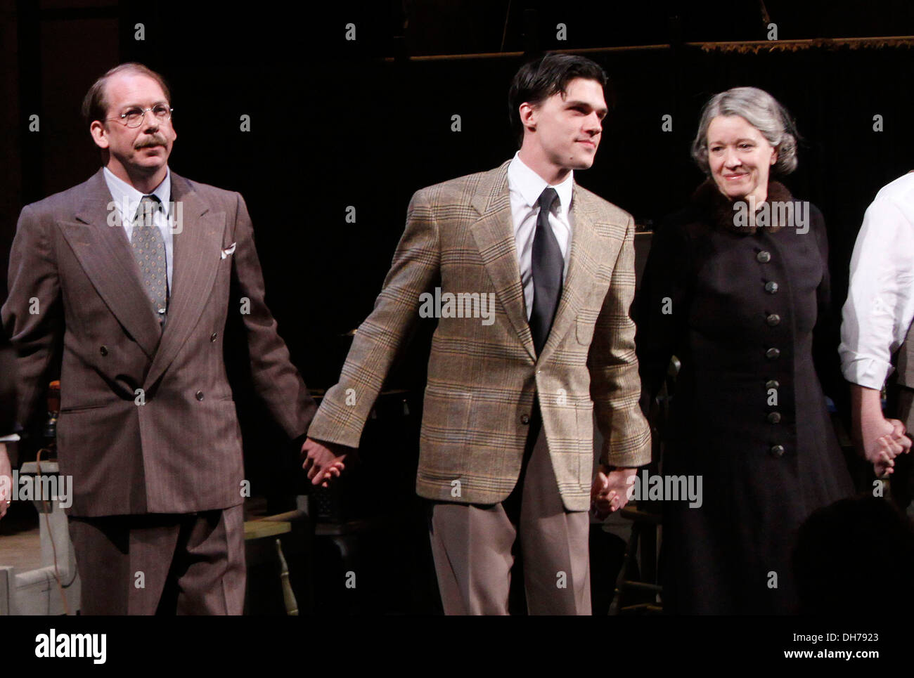 Bill Camp Finn Wittrock and Linda Emond Broadway opening night curtain call for 'Death Of A Salesman' at Ethel Barrymore Stock Photo