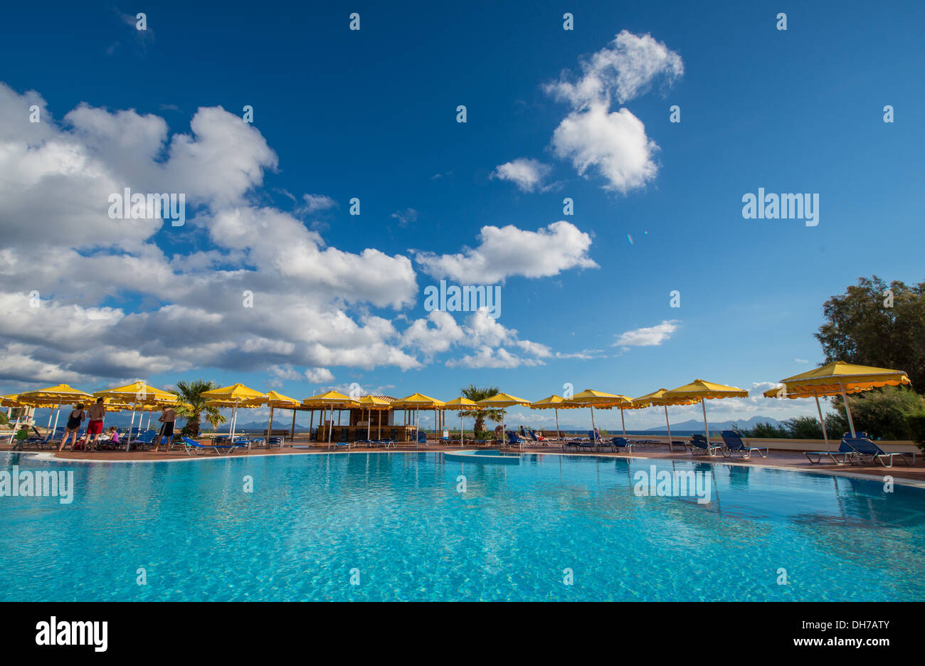 A beautiful swimming pool near the beach of Kardamena Kos Stock Photo