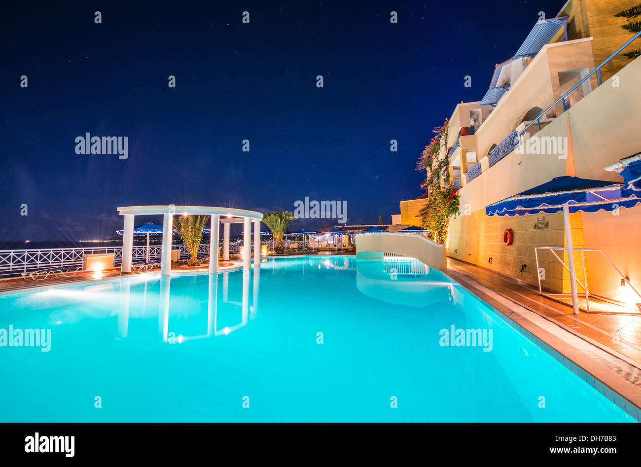 Evening shot of hotel ***** Mitsis Summer Palace in Kardamena Kos Greece Stock Photo