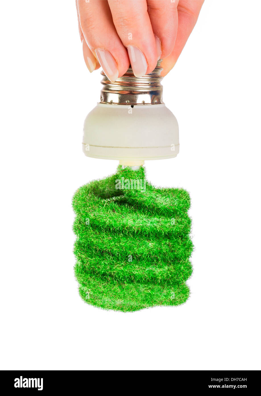 Eco light bulb in hand isolated on white background Stock Photo - Alamy