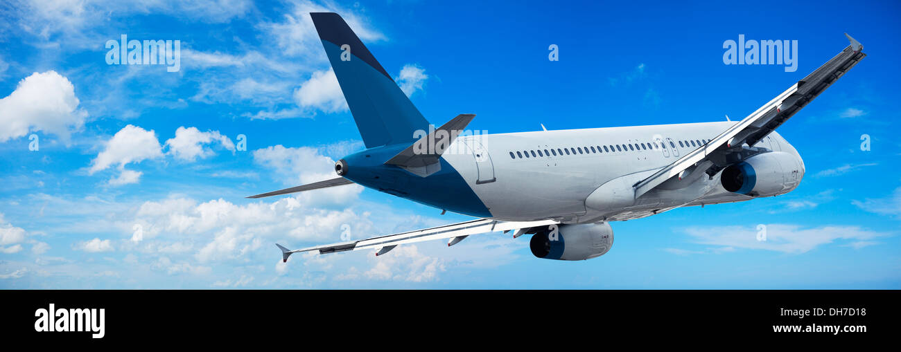 Jet aircraft in flight. Panoramic composition Stock Photo Alamy