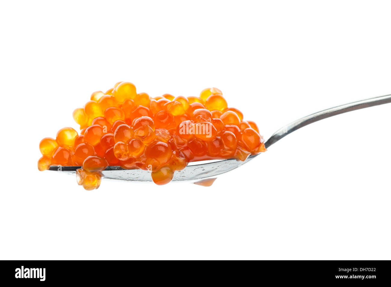 Red caviar in metal spoon isolated on white background Stock Photo Alamy