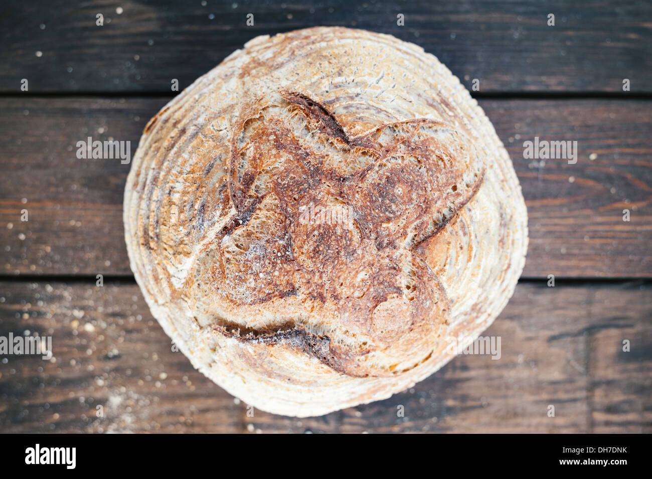 artisan bread - freshly baked sourdough boule loaf Stock Photo