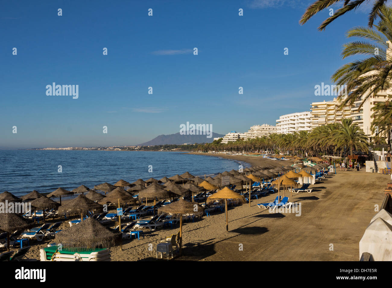 MARBELLA WITH A SWEEPING VIEW OF THE BEACHFRONT AND SEA Stock Photo