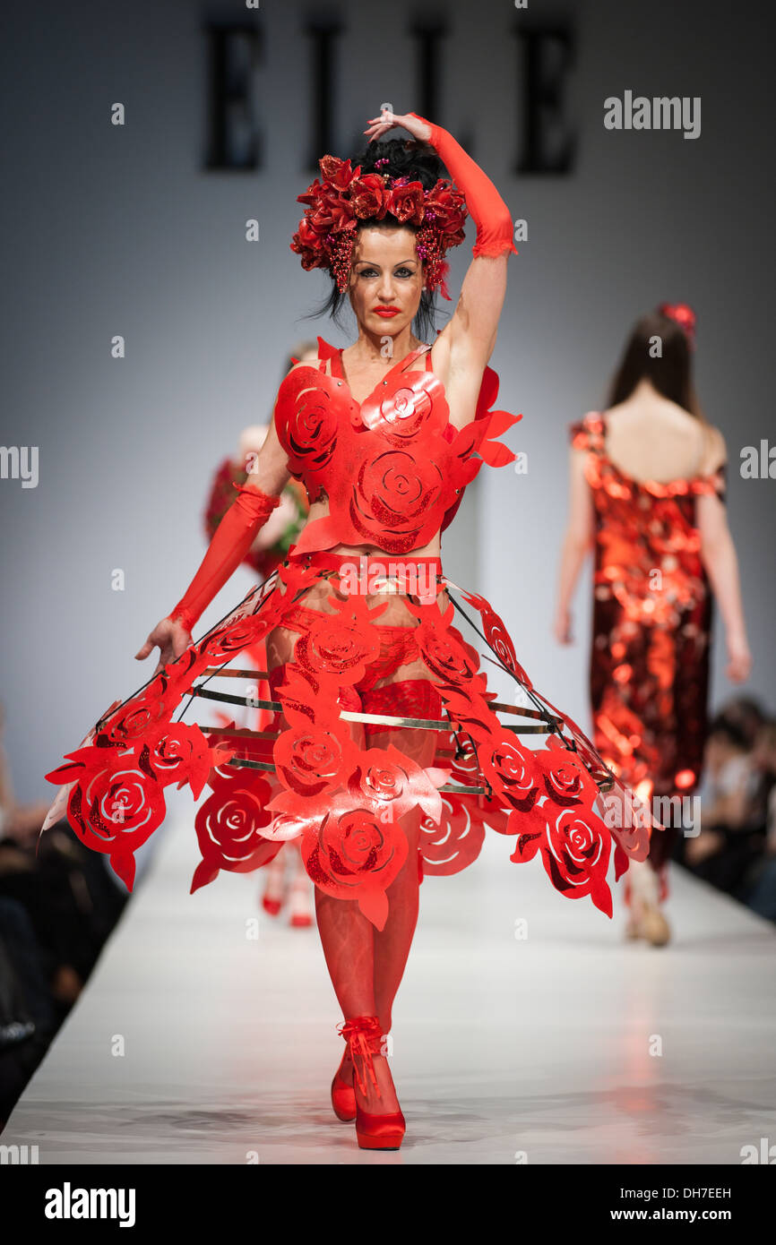 Female model wearing Tamas Kiraly dress at ELLE fashion show Stock Photo -  Alamy