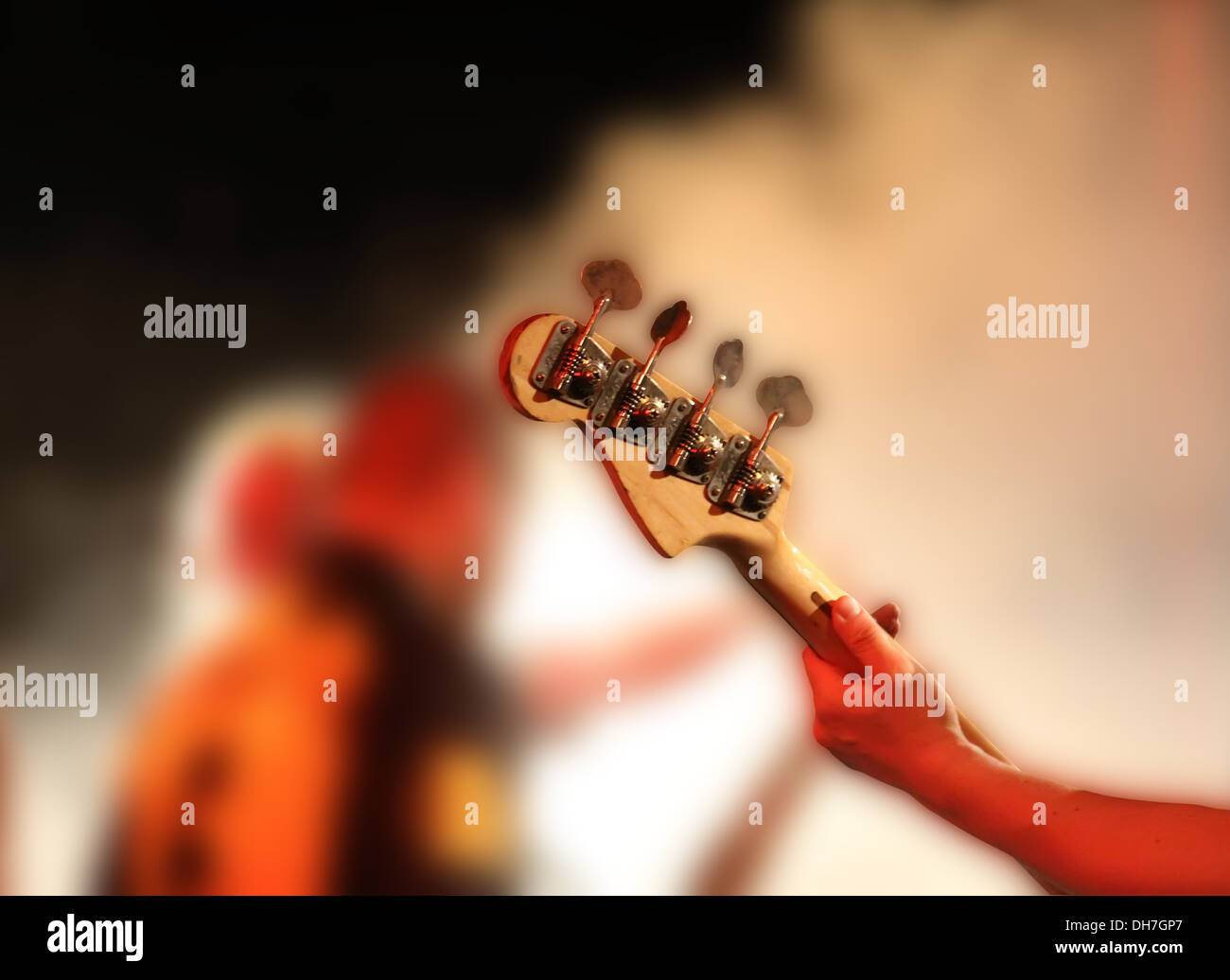 wooden neck of bass guitar Stock Photo