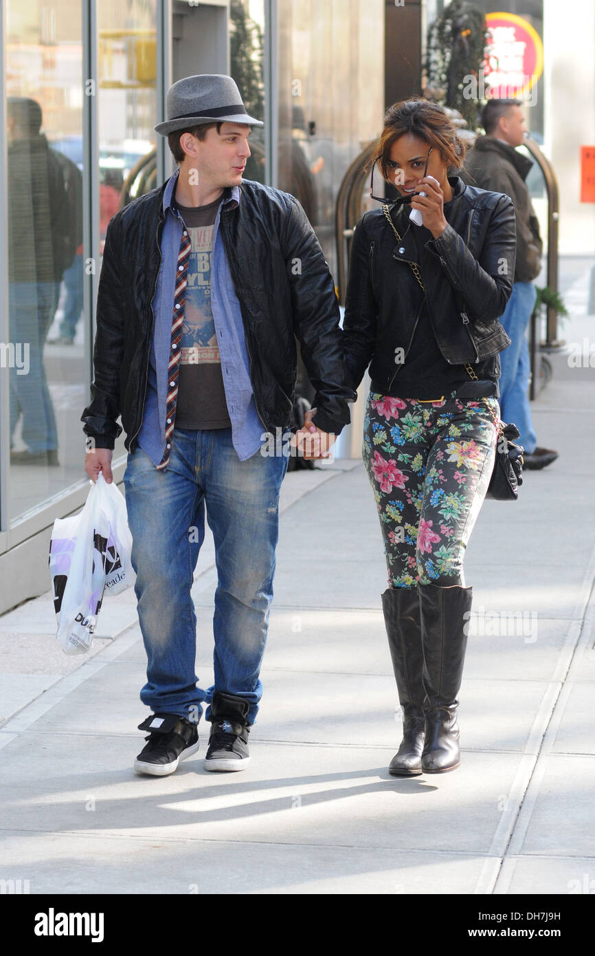 Sharon Leal and her boyfriend out and about in Soho New York City, USA - 17.03.12 Stock Photo