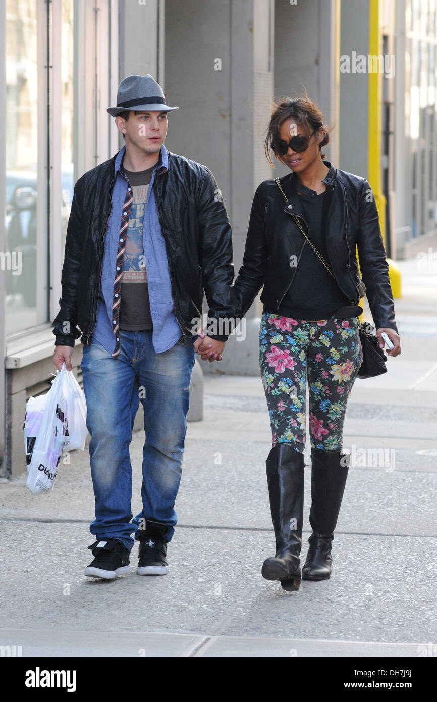 Sharon Leal and her boyfriend out and about in Soho New York City, USA - 17.03.12 Stock Photo