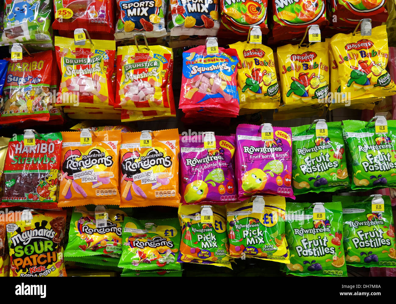 Packets of sweets in a UK supermarket Stock Photo