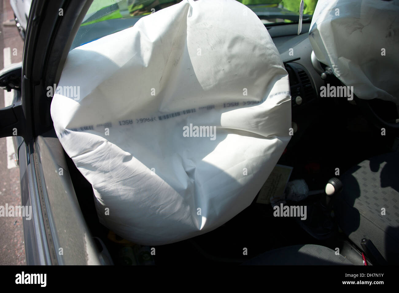 Car Airbags Deployed gone off air bags both 2 two Stock Photo