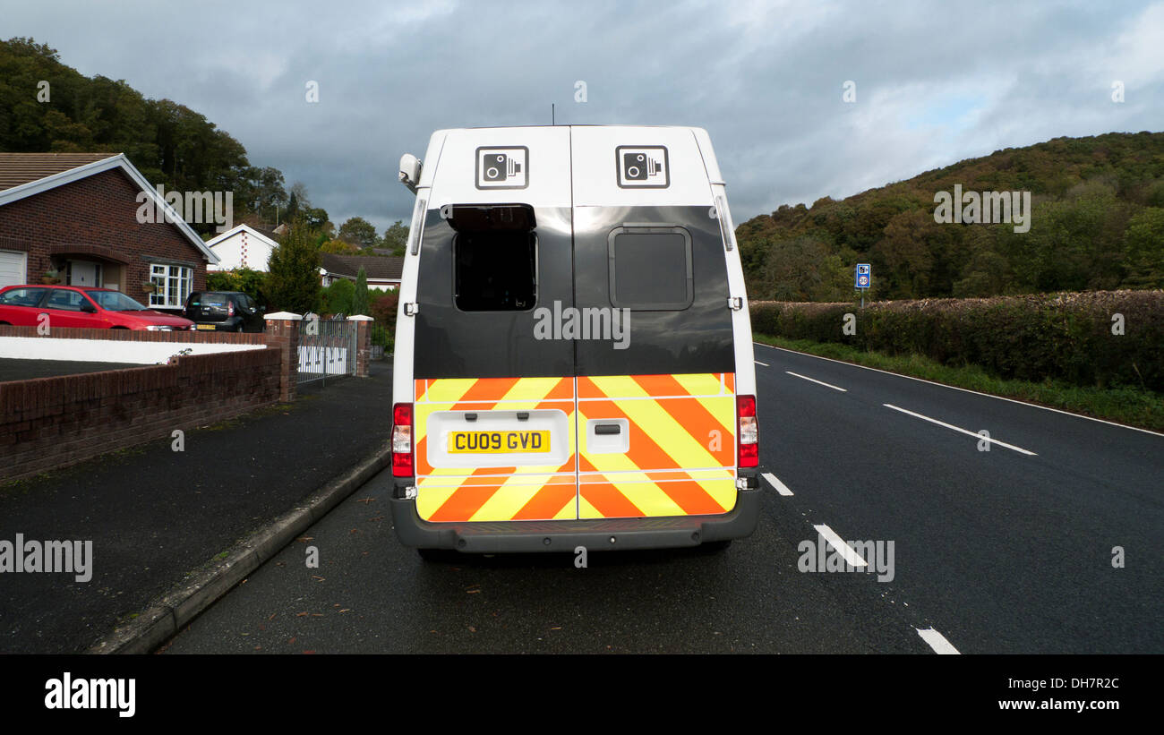 Speed camera van and sign parked on a roadside in Carmarthenshire Wales UK  KATHY DEWITT Stock Photo
