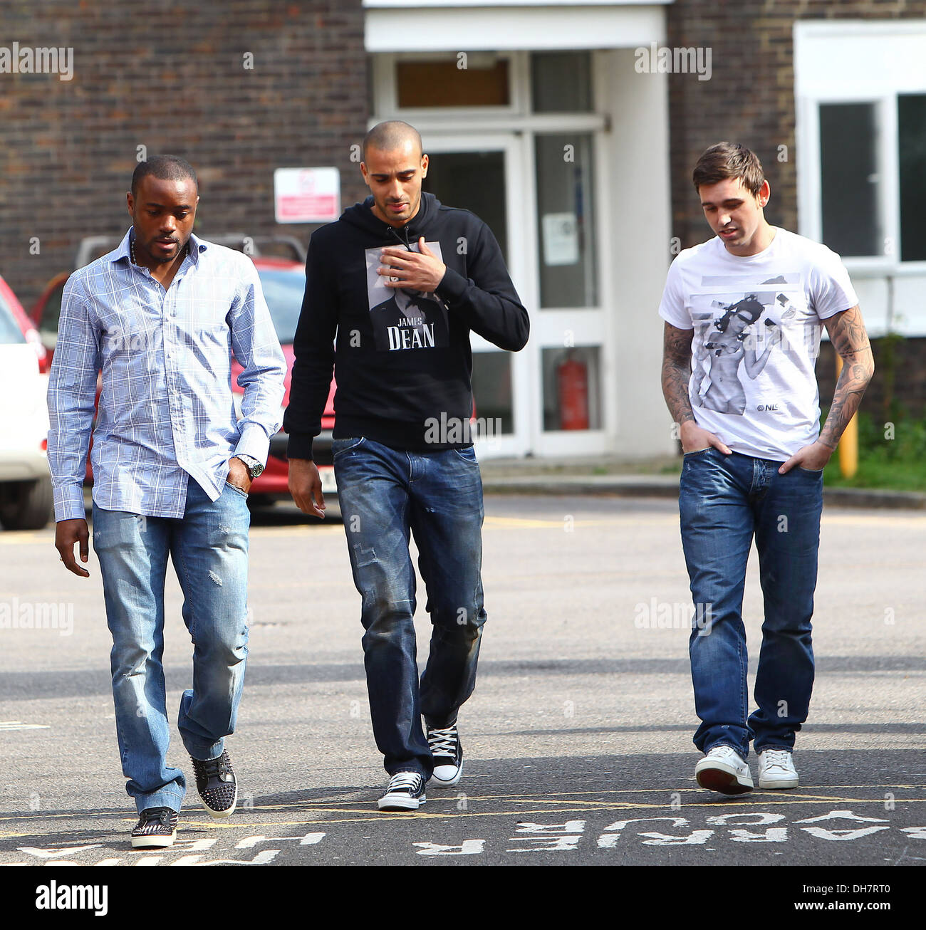 Darren Pratley Nigel Reo-Coker and Mark Davies leaving London Chest Hospital after visiting footballer Fabrice Muamba who Stock Photo