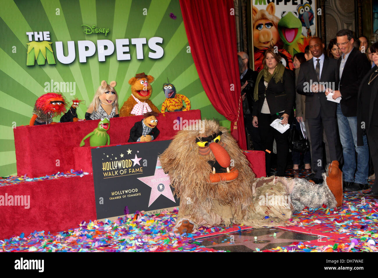 Animal Miss Piggy Fozzy Bear Gonzo Kermit Frog and Sweetums Muppets are honored with a Star on Hollywood Walk of Fame Los Stock Photo