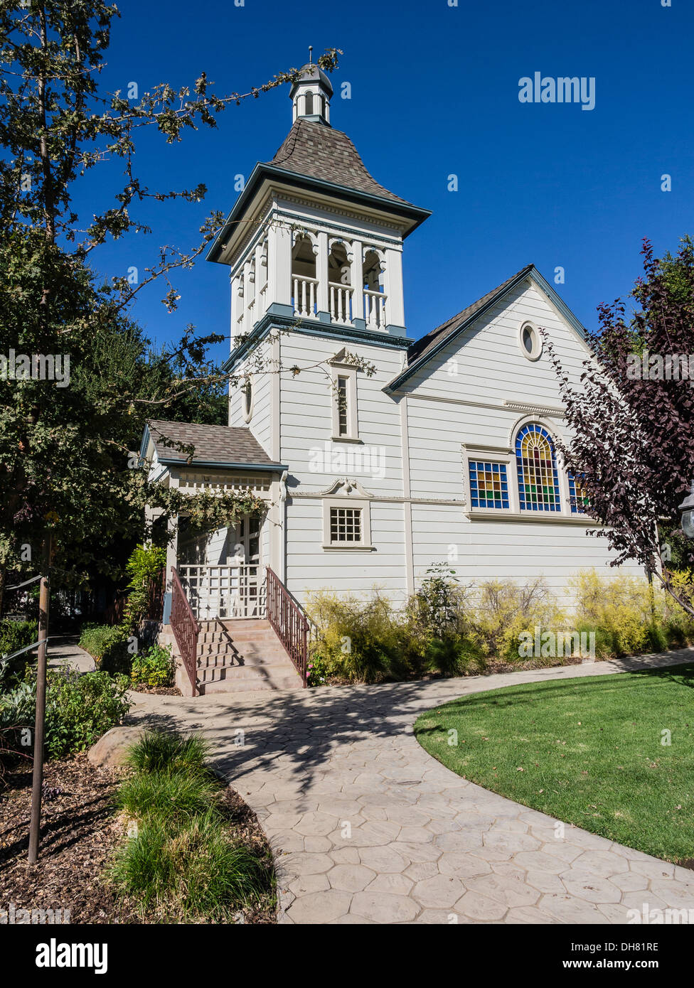 Detail of belfry of the first church in Ojai, California. Originally