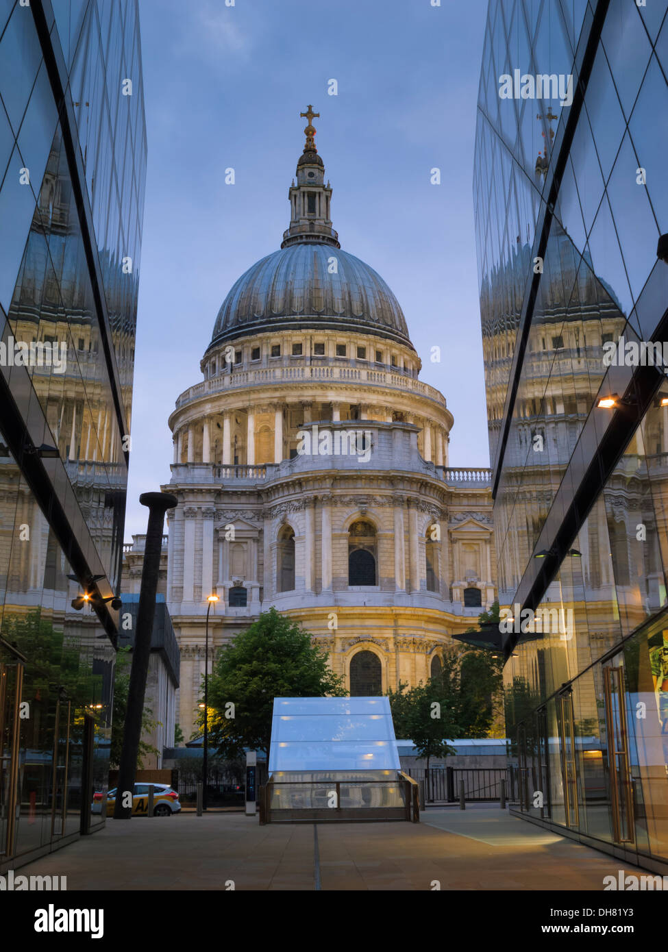 St Paul's Cathedral Ludgate Hill London England reflected in the Jean Nouvel Shopping Centre Stock Photo