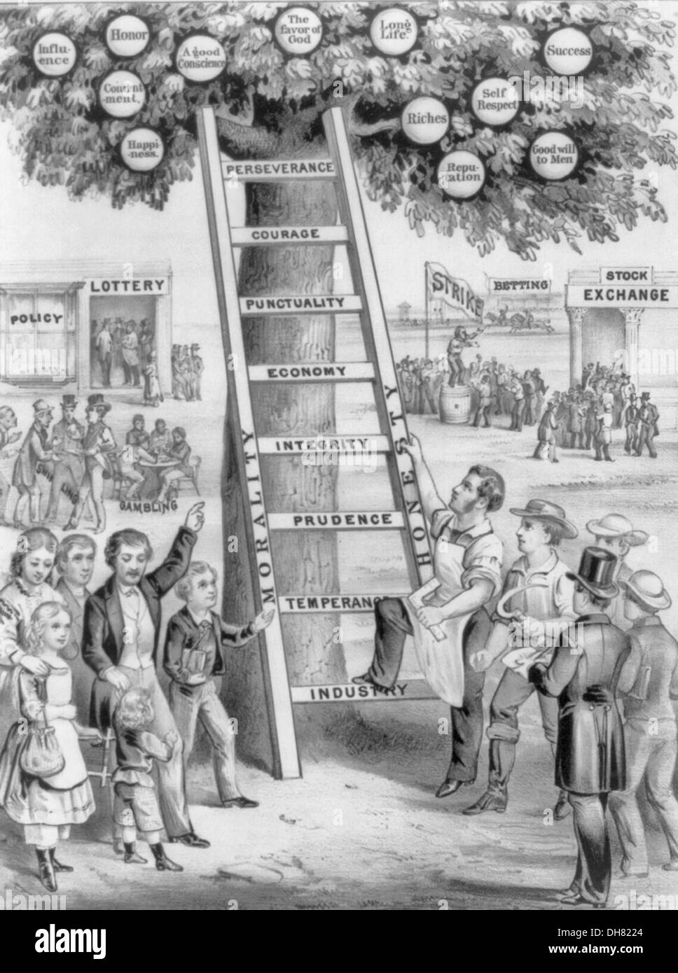 Vintage illustration showing the ladder of fortune as a way to the ...