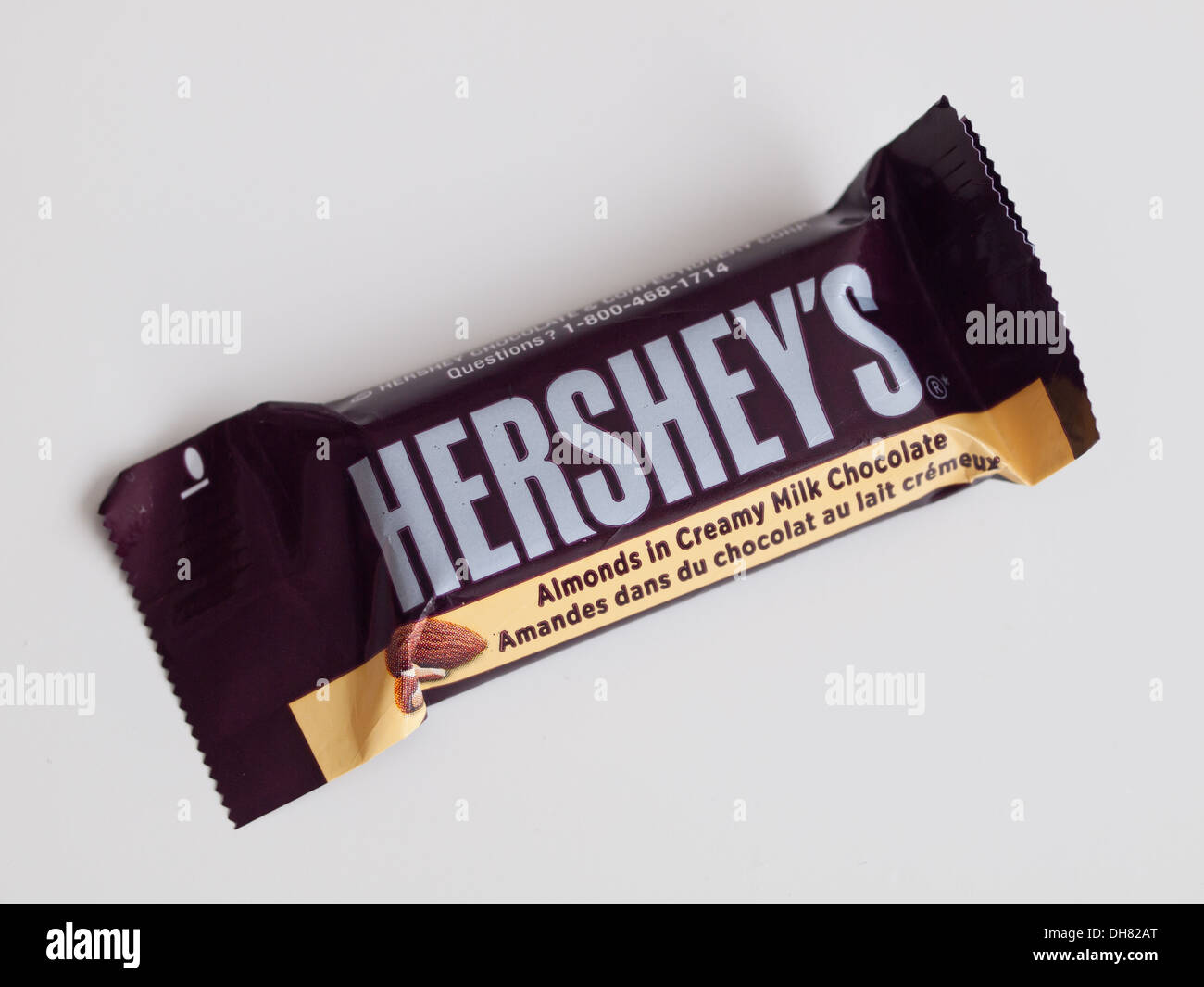 A Hershey's almond chocolate bar manufactured by The Hershey Company. Canadian Halloween 'fun size' packaging shown. Stock Photo