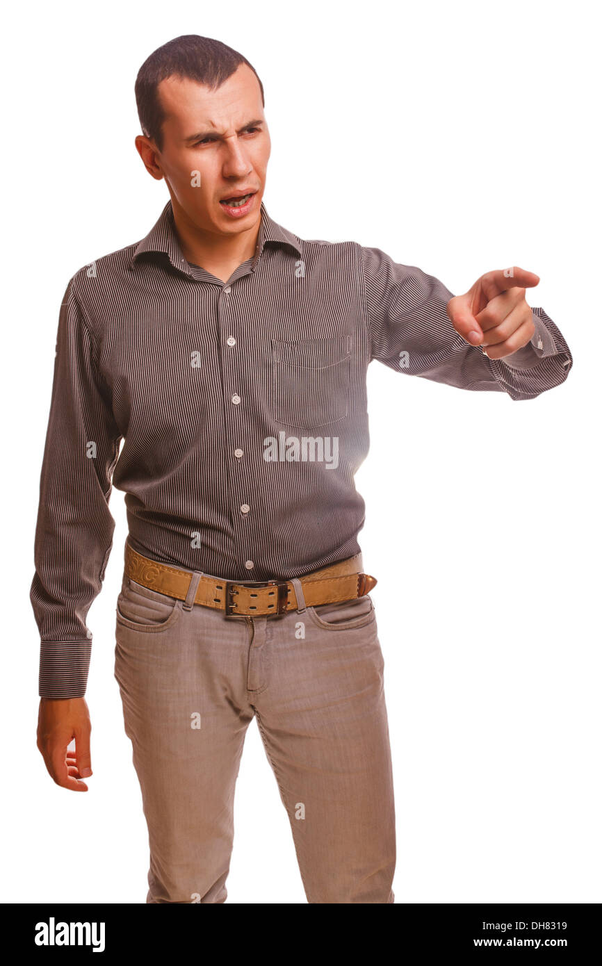 curse of an angry man swears points finger, family relations quarrel isolated Stock Photo