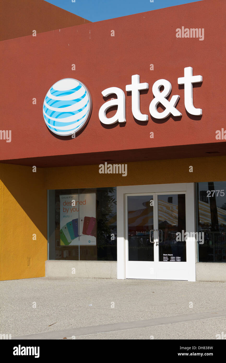 AT&T the TV phone and Internet provider retail store front in the Tustin Market place , California, USA Stock Photo